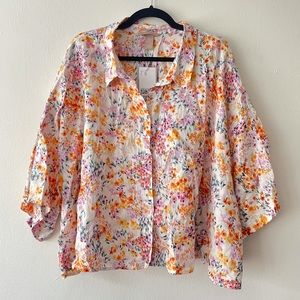 Linen Cropped Button Down Shirt